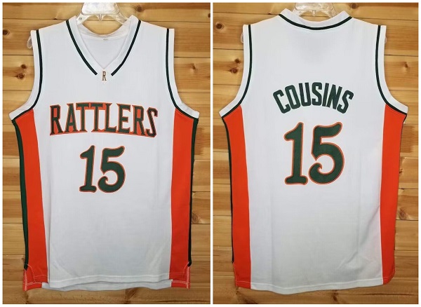 Men's Rattlers #15 DeMarcus Cousins White Orange Stitched Jersey